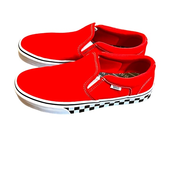 Men’s VANS Off The Wall Sneakers Slip Ons Red Checkered Size 8 - Picture 2 of 5